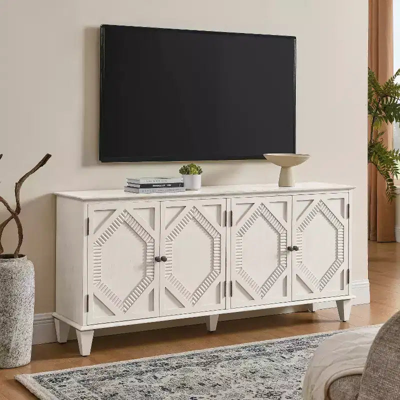 Buffet de salle à manger moderne du milieu du siècle de 65,2 pouces avec rangement, meuble de bar à café et à vin avec accent géométrique pour salon ou cuisine