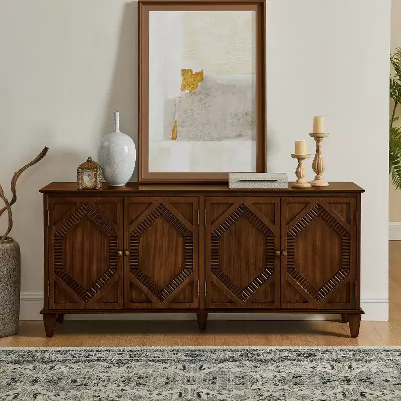 Buffet de salle à manger moderne du milieu du siècle de 65,2 pouces avec rangement, meuble de bar à café et à vin avec accent géométrique pour salon ou cuisine