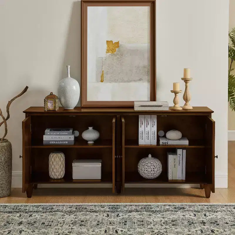 Buffet de salle à manger moderne du milieu du siècle de 65,2 pouces avec rangement, meuble de bar à café et à vin avec accent géométrique pour salon ou cuisine
