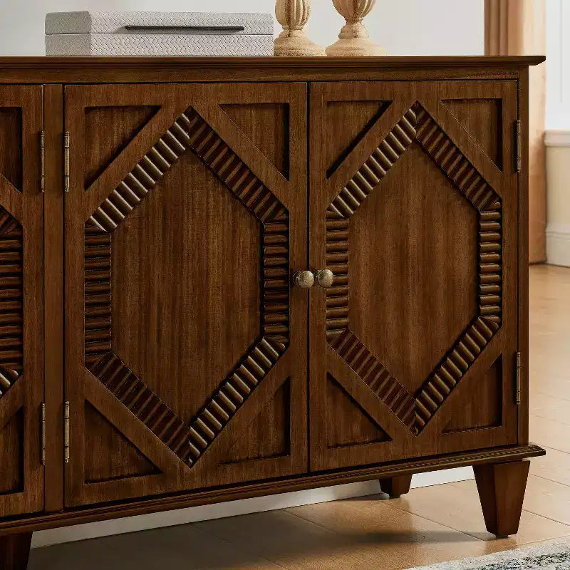 Buffet de salle à manger moderne du milieu du siècle de 65,2 pouces avec rangement, meuble de bar à café et à vin avec accent géométrique pour salon ou cuisine