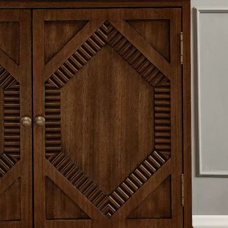 Buffet de salle à manger moderne du milieu du siècle de 65,2 pouces avec rangement, meuble de bar à café et à vin avec accent géométrique pour salon ou cuisine