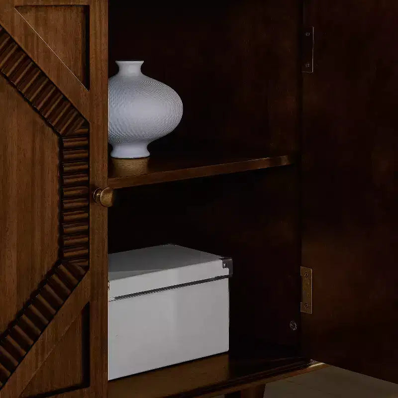 Buffet de salle à manger moderne du milieu du siècle de 65,2 pouces avec rangement, meuble de bar à café et à vin avec accent géométrique pour salon ou cuisine