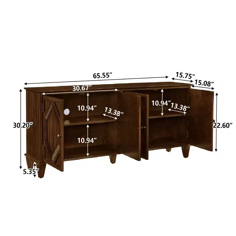 Buffet de salle à manger moderne du milieu du siècle de 65,2 pouces avec rangement, meuble de bar à café et à vin avec accent géométrique pour salon ou cuisine