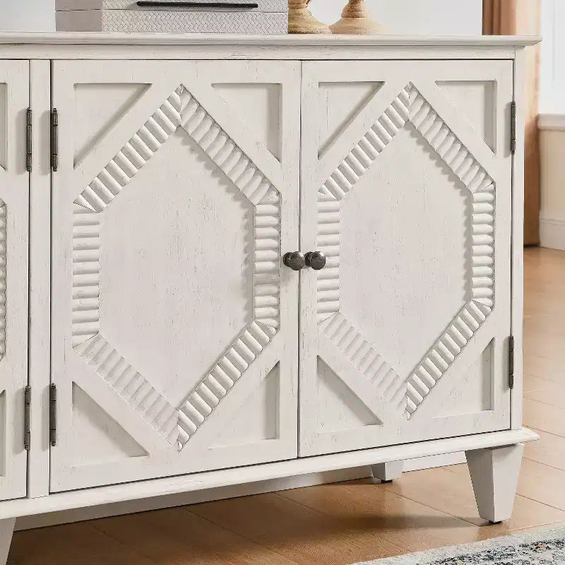 Buffet de salle à manger moderne du milieu du siècle de 65,2 pouces avec rangement, meuble de bar à café et à vin avec accent géométrique pour salon ou cuisine