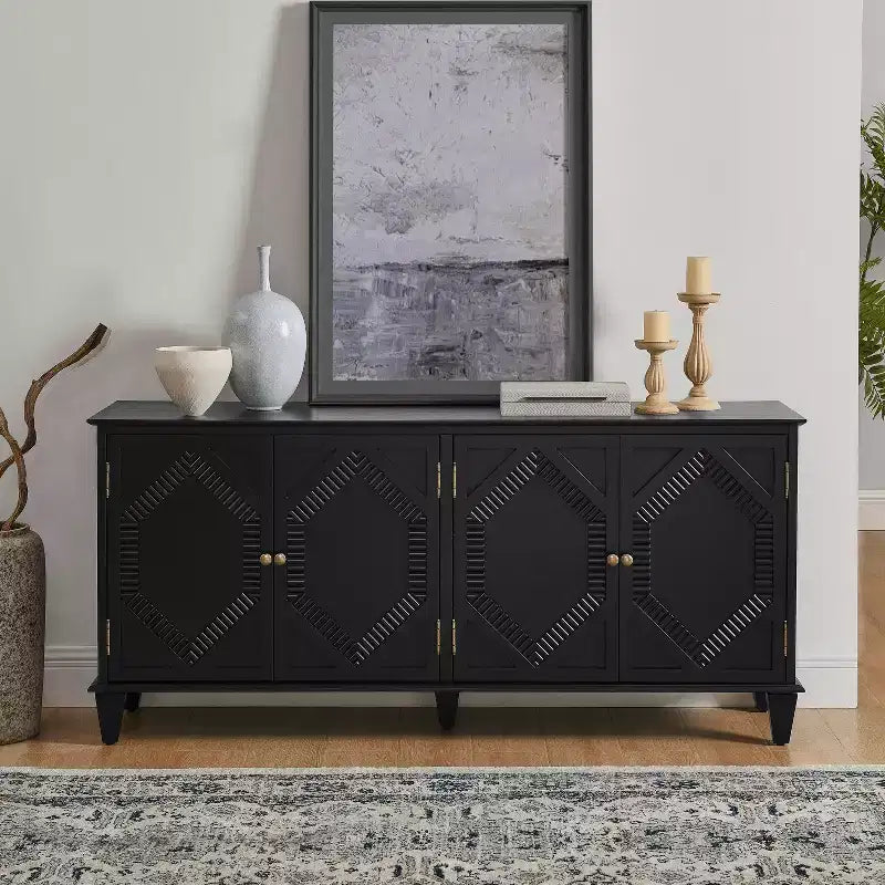 Buffet de salle à manger moderne du milieu du siècle de 65,2 pouces avec rangement, meuble de bar à café et à vin avec accent géométrique pour salon ou cuisine