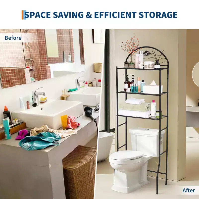 Étagère de rangement 3 niveaux au-dessus des toilettes, étagère de salle de bain autoportante en métal au-dessus des toilettes, étagère gain de place au-dessus des toilettes pour la salle de bain