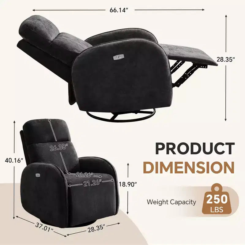 Fauteuil inclinable motorisé Hyleory Chenille 3 positions pivotant avec USB et bande lumineuse à induction pour le salon (Lot de 2)