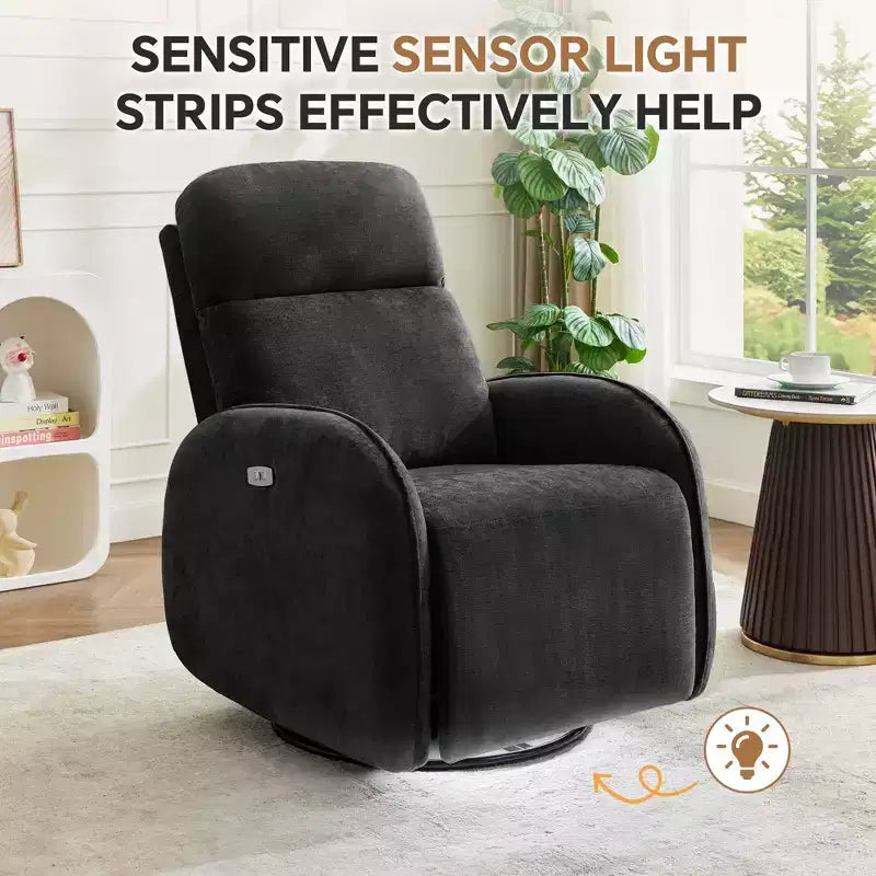 Fauteuil inclinable motorisé Hyleory Chenille 3 positions pivotant avec USB et bande lumineuse à induction pour le salon (Lot de 2)