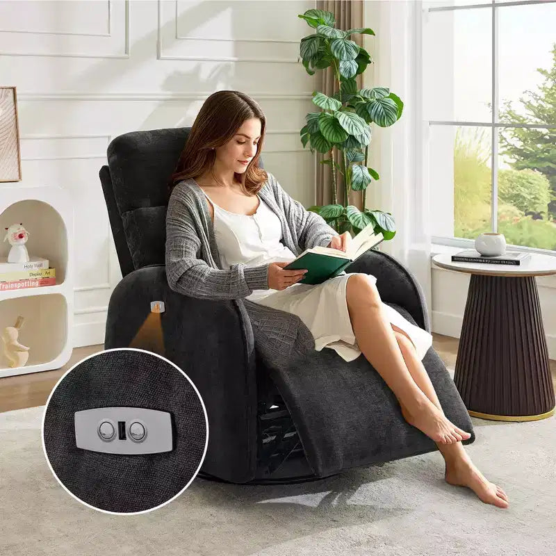 Fauteuil inclinable motorisé Hyleory Chenille 3 positions pivotant avec USB et bande lumineuse à induction pour le salon (Lot de 2)