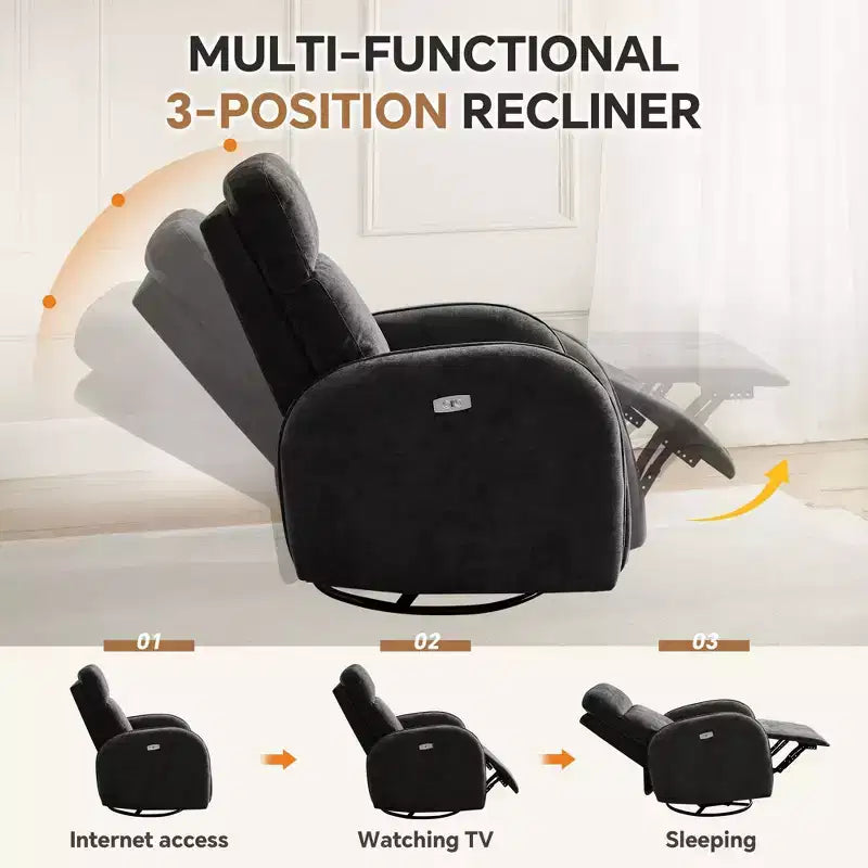 Fauteuil inclinable motorisé Hyleory Chenille 3 positions pivotant avec USB et bande lumineuse à induction pour le salon (Lot de 2)