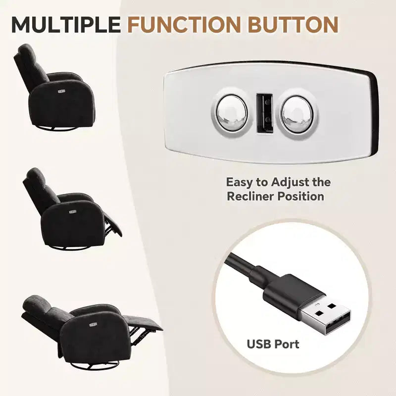 Fauteuil inclinable motorisé Hyleory Chenille 3 positions pivotant avec USB et bande lumineuse à induction pour le salon (Lot de 2)