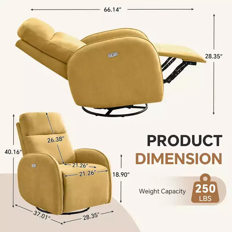 Fauteuil inclinable motorisé Hyleory Chenille 3 positions pivotant avec USB et bande lumineuse à induction pour le salon (Lot de 2)