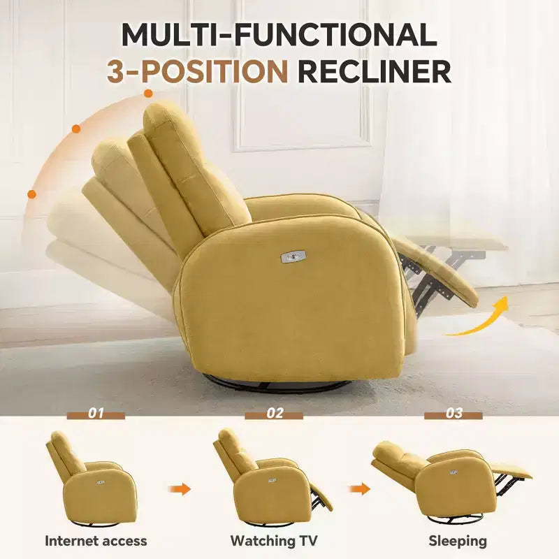 Fauteuil inclinable motorisé Hyleory Chenille 3 positions pivotant avec USB et bande lumineuse à induction pour le salon (Lot de 2)