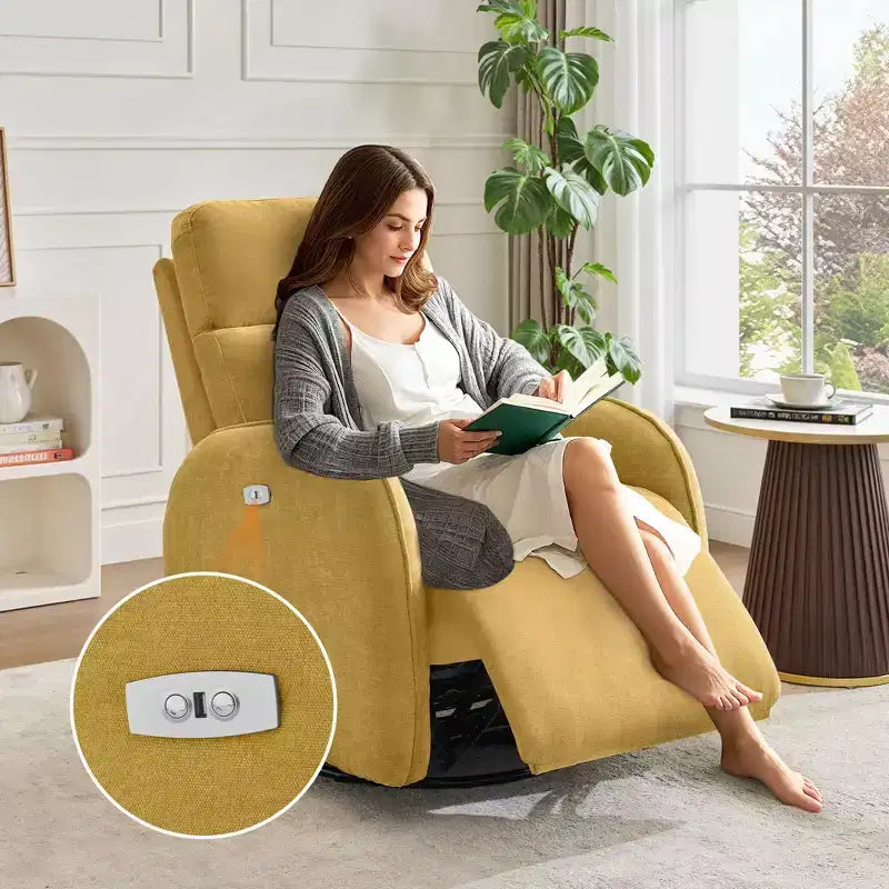 Fauteuil inclinable motorisé Hyleory Chenille 3 positions pivotant avec USB et bande lumineuse à induction pour le salon (Lot de 2)