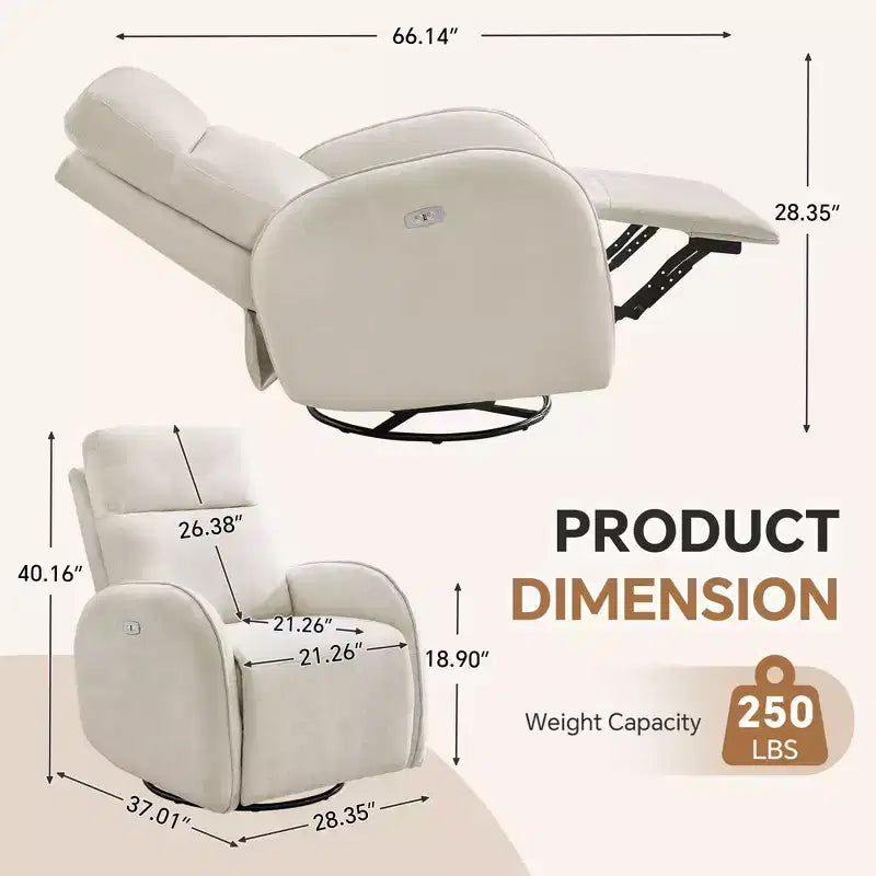 Fauteuil inclinable motorisé Hyleory Chenille 3 positions pivotant avec USB et bande lumineuse à induction pour le salon (Lot de 2)