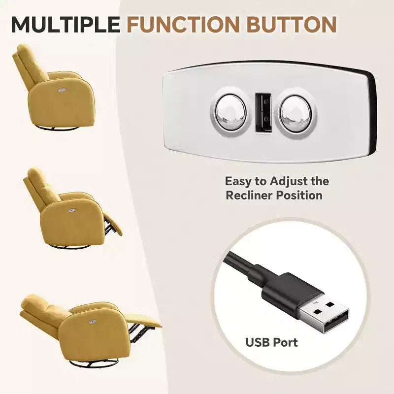 Fauteuil inclinable motorisé Hyleory Chenille 3 positions pivotant avec USB et bande lumineuse à induction pour le salon (Lot de 2)