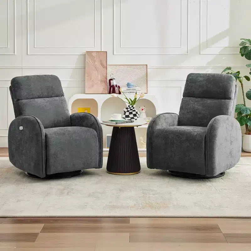 Fauteuil inclinable motorisé Hyleory Chenille 3 positions pivotant avec USB et bande lumineuse à induction pour le salon (Lot de 2)