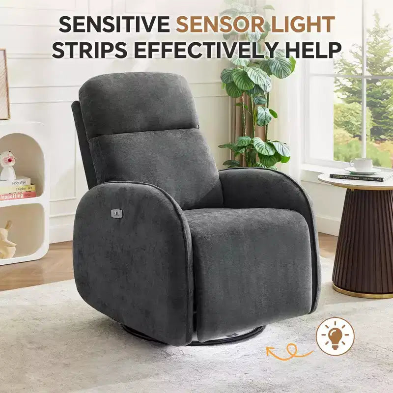 Fauteuil inclinable motorisé Hyleory Chenille 3 positions pivotant avec USB et bande lumineuse à induction pour le salon (Lot de 2)