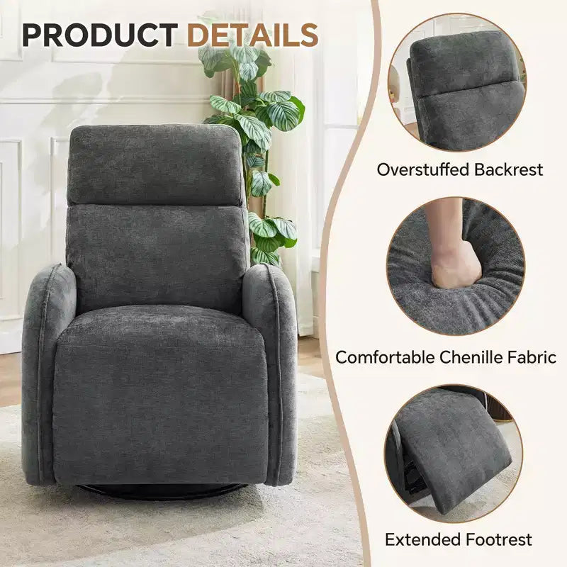Fauteuil inclinable motorisé Hyleory Chenille 3 positions pivotant avec USB et bande lumineuse à induction pour le salon (Lot de 2)