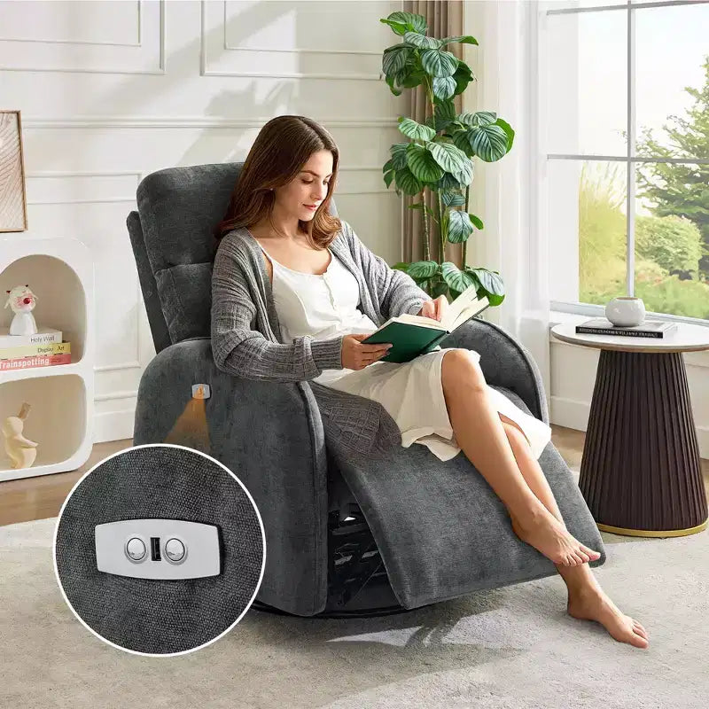 Fauteuil inclinable motorisé Hyleory Chenille 3 positions pivotant avec USB et bande lumineuse à induction pour le salon (Lot de 2)