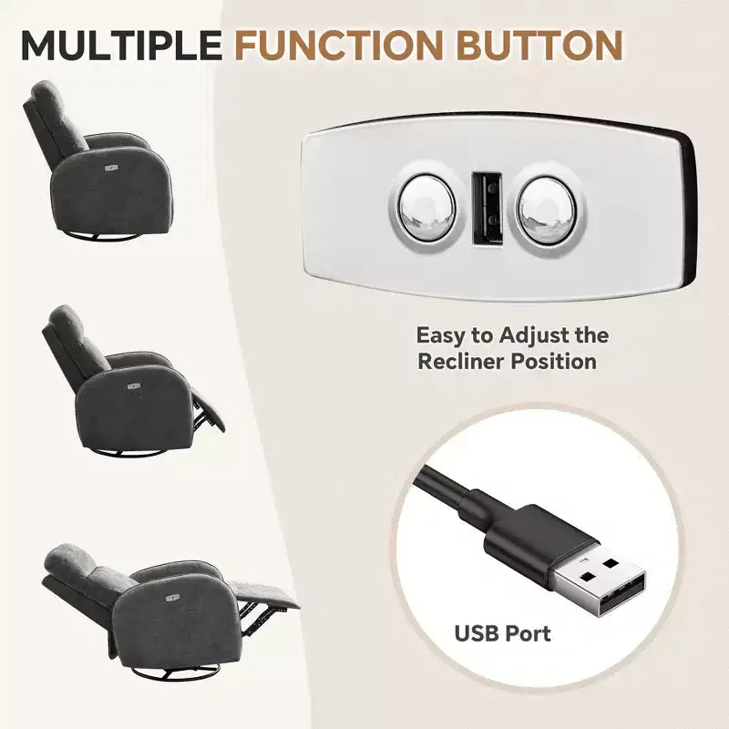 Fauteuil inclinable motorisé Hyleory Chenille 3 positions pivotant avec USB et bande lumineuse à induction pour le salon (Lot de 2)