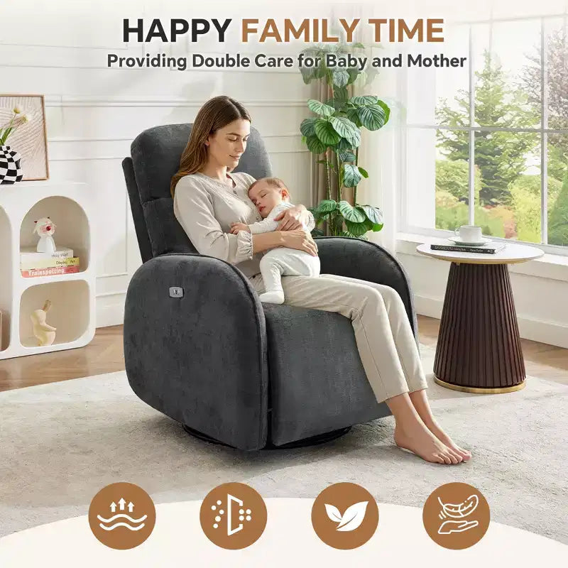 Fauteuil inclinable motorisé Hyleory Chenille 3 positions pivotant avec USB et bande lumineuse à induction pour le salon (Lot de 2)