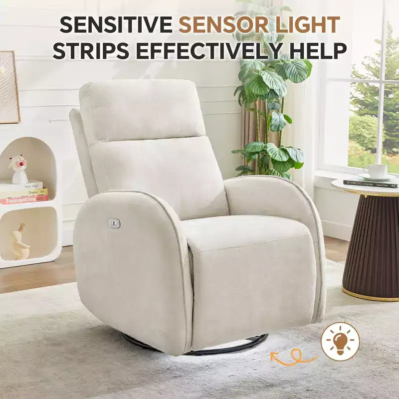 Fauteuil inclinable motorisé Hyleory Chenille 3 positions pivotant avec USB et bande lumineuse à induction pour le salon (Lot de 2)