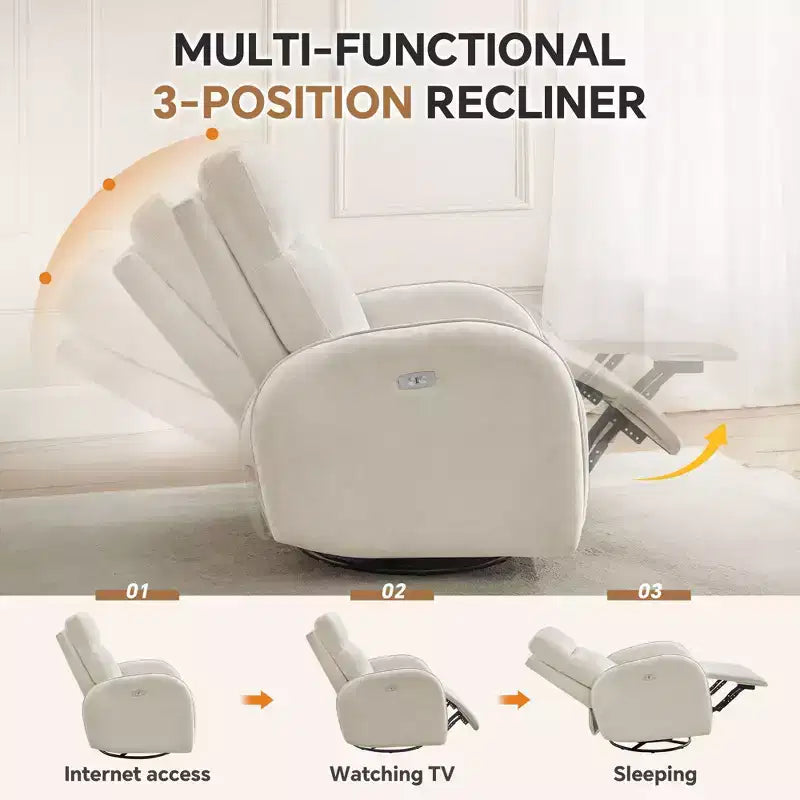 Fauteuil inclinable motorisé Hyleory Chenille 3 positions pivotant avec USB et bande lumineuse à induction pour le salon (Lot de 2)