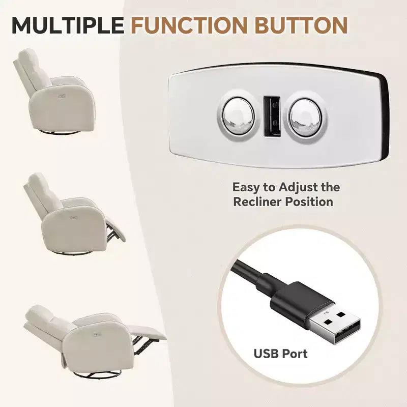 Fauteuil inclinable motorisé Hyleory Chenille 3 positions pivotant avec USB et bande lumineuse à induction pour le salon (Lot de 2)