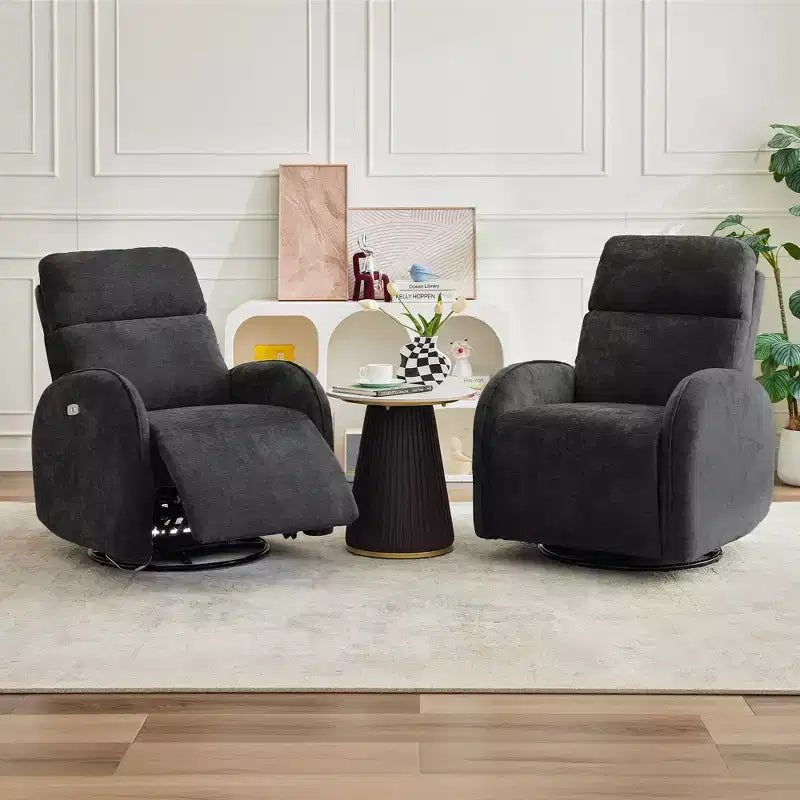 Fauteuil inclinable motorisé Hyleory Chenille 3 positions pivotant avec USB et bande lumineuse à induction pour le salon (Lot de 2)