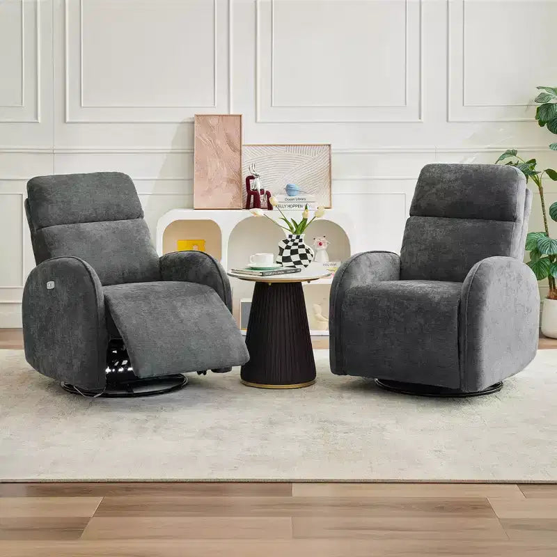 Fauteuil inclinable motorisé Hyleory Chenille 3 positions pivotant avec USB et bande lumineuse à induction pour le salon (Lot de 2)