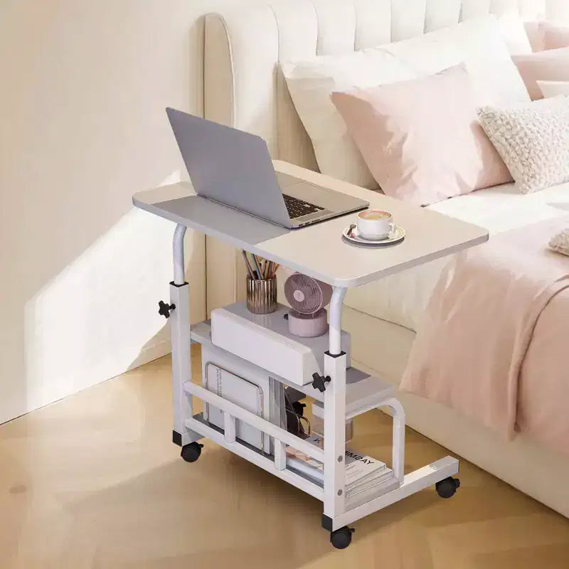 Bureau roulant portable COZONY avec hauteur réglable, bureau d'ordinateur mobile avec étagères de rangement pour la maison, le bureau et les petits espaces