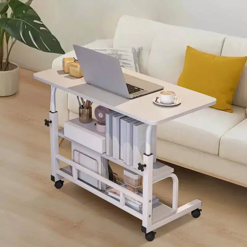 Bureau roulant portable COZONY avec hauteur réglable, bureau d'ordinateur mobile avec étagères de rangement pour la maison, le bureau et les petits espaces