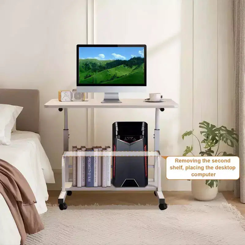 Bureau roulant portable COZONY avec hauteur réglable, bureau d'ordinateur mobile avec étagères de rangement pour la maison, le bureau et les petits espaces