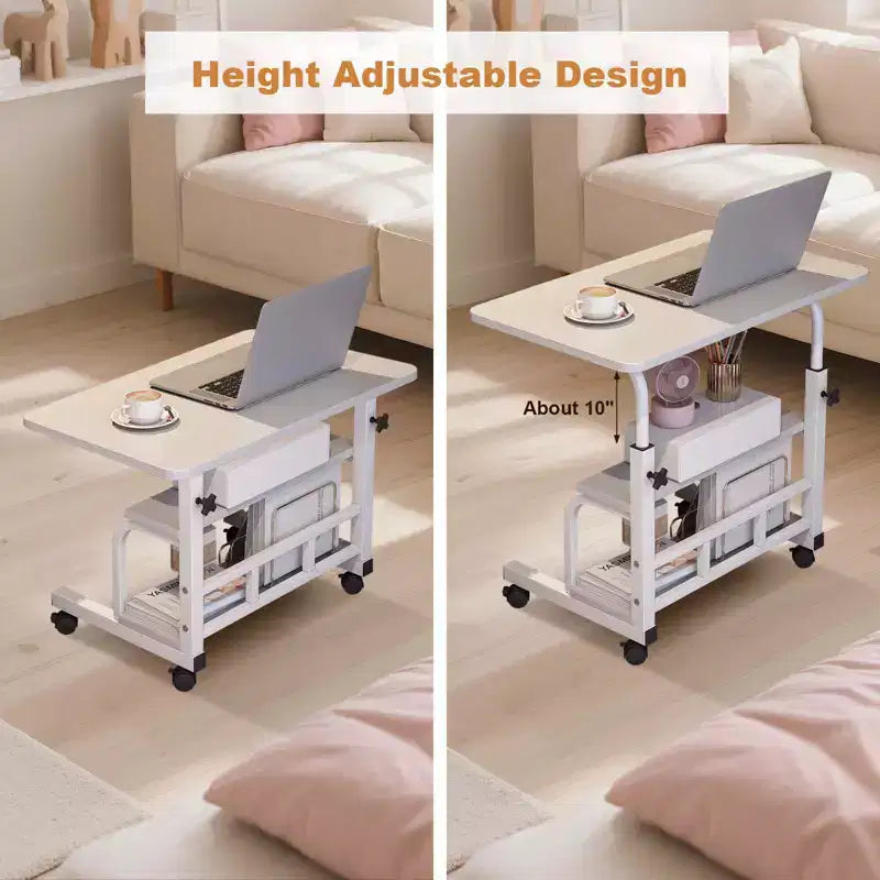 Bureau roulant portable COZONY avec hauteur réglable, bureau d'ordinateur mobile avec étagères de rangement pour la maison, le bureau et les petits espaces