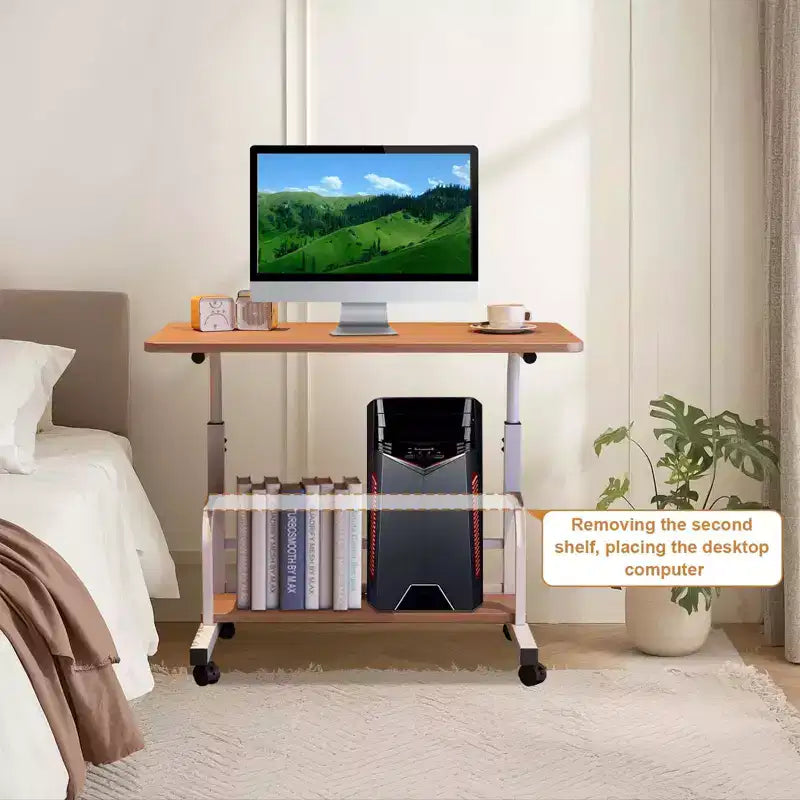 Bureau roulant portable COZONY avec hauteur réglable, bureau d'ordinateur mobile avec étagères de rangement pour la maison, le bureau et les petits espaces