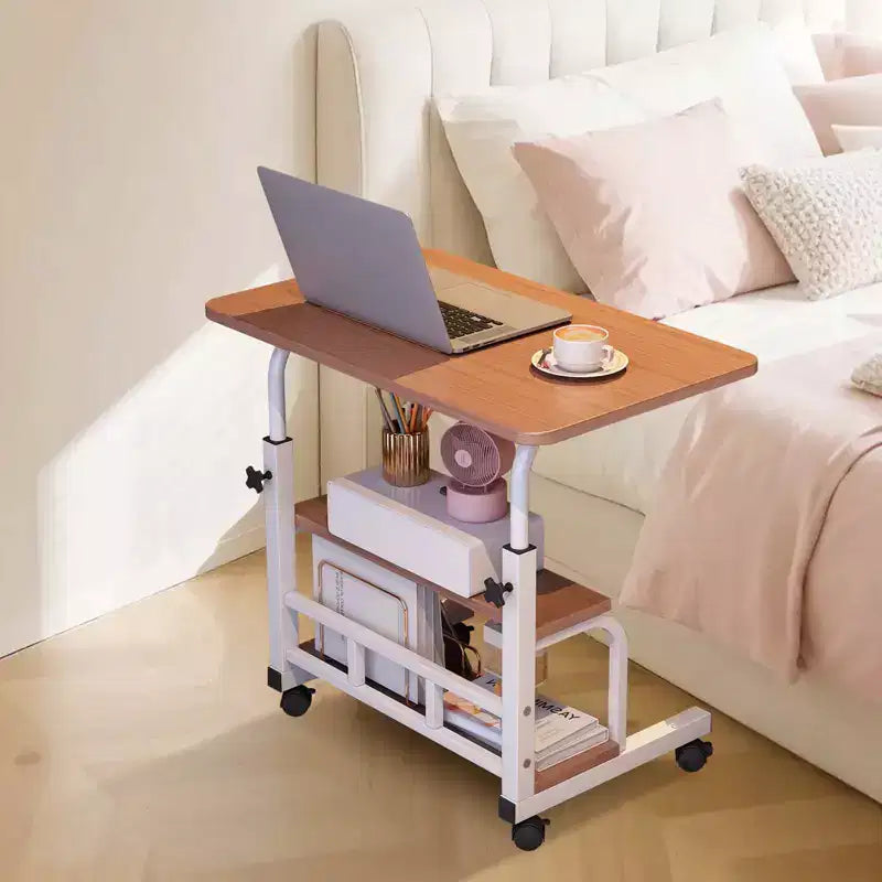 Bureau roulant portable COZONY avec hauteur réglable, bureau d'ordinateur mobile avec étagères de rangement pour la maison, le bureau et les petits espaces
