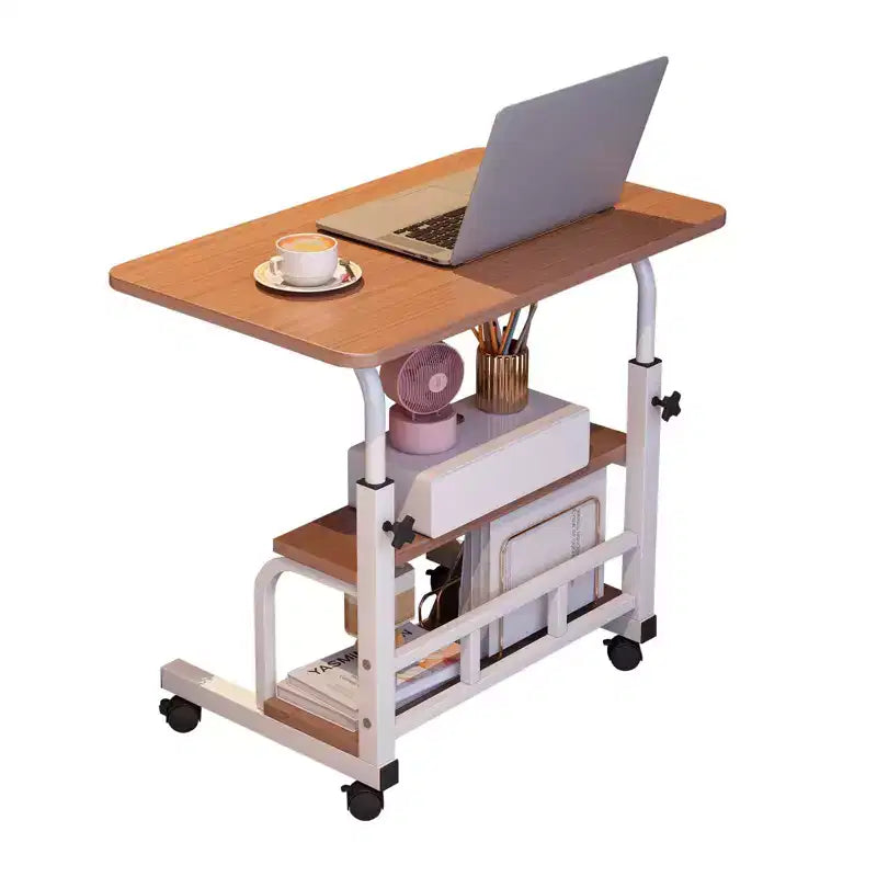 Bureau roulant portable COZONY avec hauteur réglable, bureau d'ordinateur mobile avec étagères de rangement pour la maison, le bureau et les petits espaces