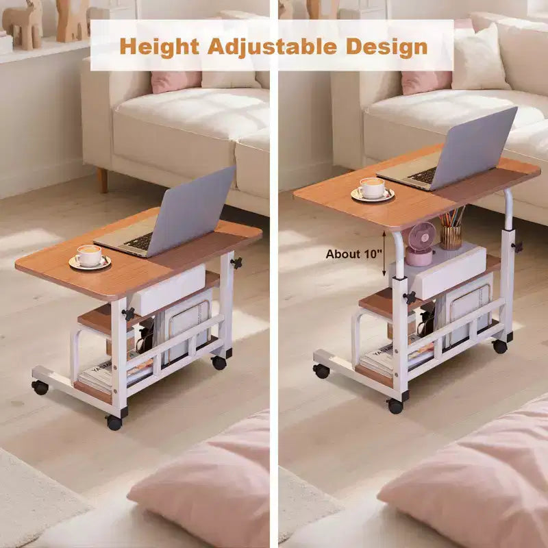Bureau roulant portable COZONY avec hauteur réglable, bureau d'ordinateur mobile avec étagères de rangement pour la maison, le bureau et les petits espaces