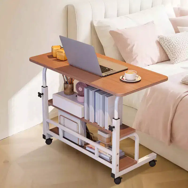 Bureau roulant portable COZONY avec hauteur réglable, bureau d'ordinateur mobile avec étagères de rangement pour la maison, le bureau et les petits espaces