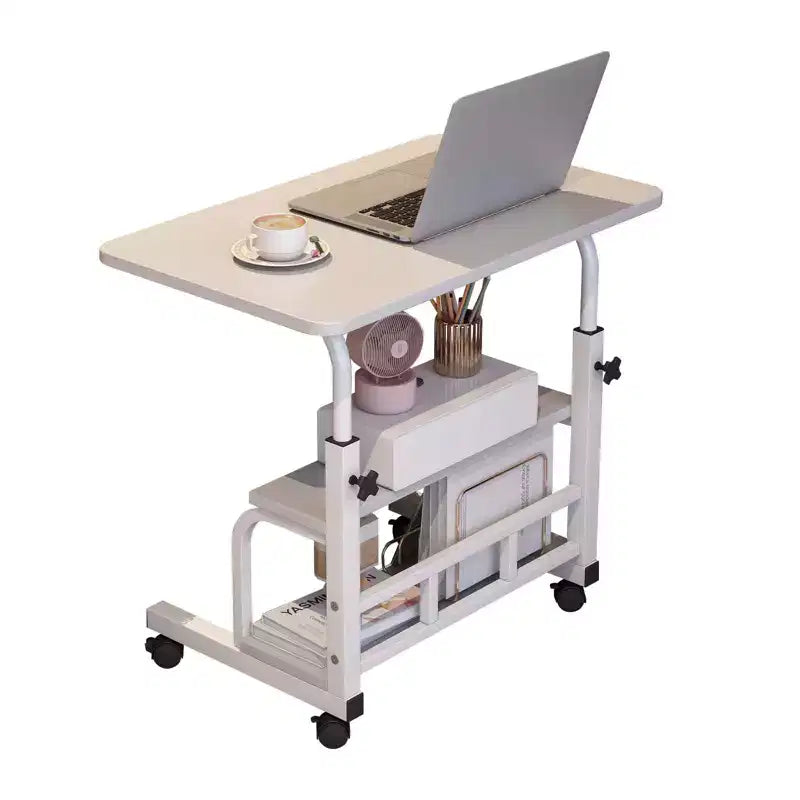Bureau roulant portable COZONY avec hauteur réglable, bureau d'ordinateur mobile avec étagères de rangement pour la maison, le bureau et les petits espaces