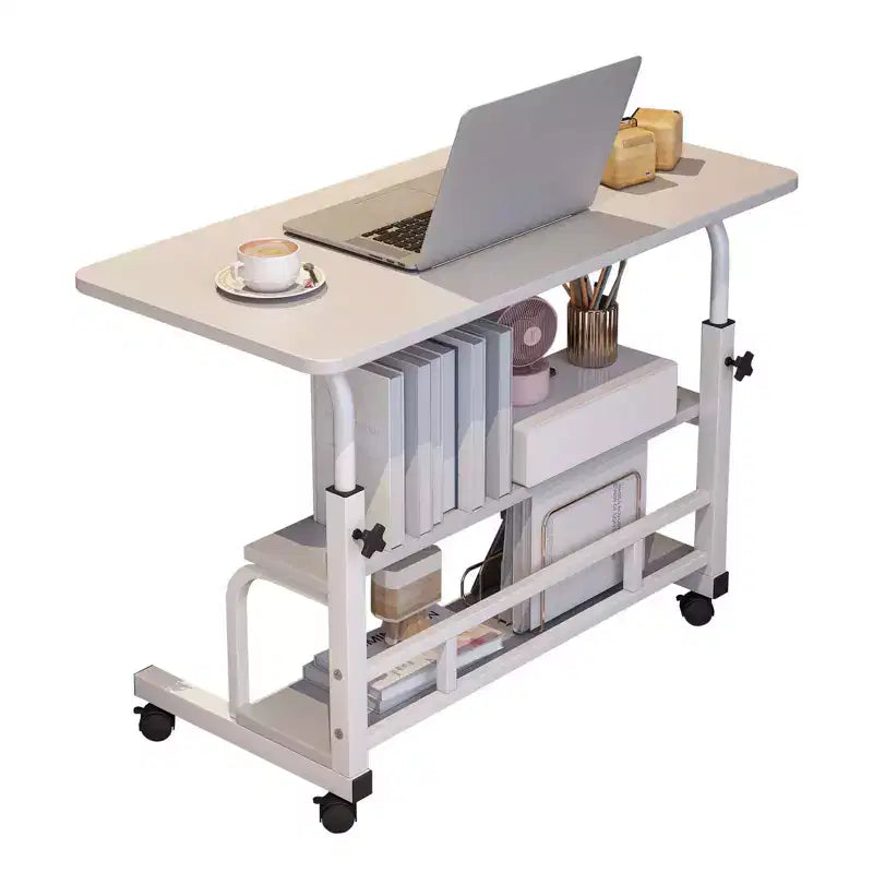Bureau roulant portable COZONY avec hauteur réglable, bureau d'ordinateur mobile avec étagères de rangement pour la maison, le bureau et les petits espaces