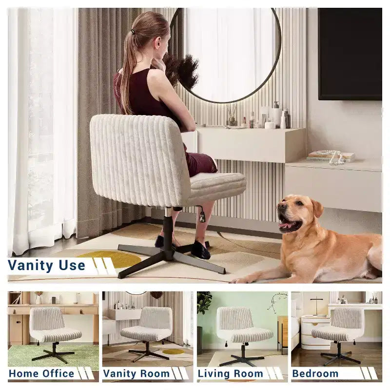 Okak Chaise de bureau en peluche à dossier croisé, réglable en hauteur, avec assise extra large, chaise confortable pour la maison et le bureau, blanc