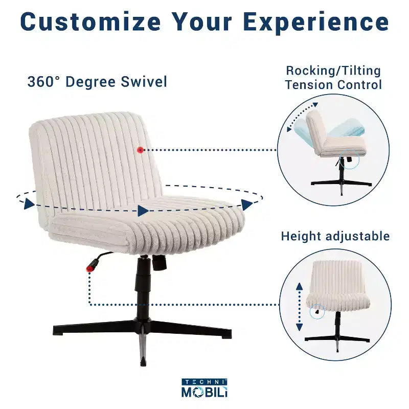 Okak Chaise de bureau en peluche à dossier croisé, réglable en hauteur, avec assise extra large, chaise confortable pour la maison et le bureau, blanc