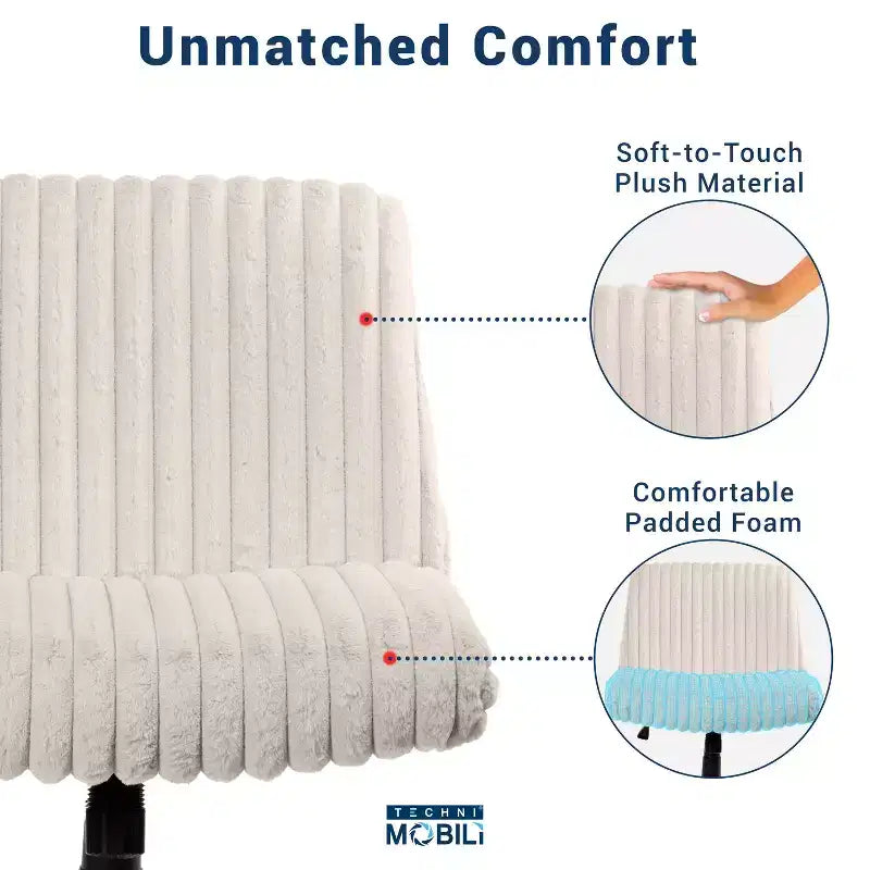 Okak Chaise de bureau en peluche à dossier croisé, réglable en hauteur, avec assise extra large, chaise confortable pour la maison et le bureau, blanc