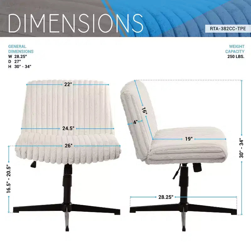 Okak Chaise de bureau en peluche à dossier croisé, réglable en hauteur, avec assise extra large, chaise confortable pour la maison et le bureau, blanc