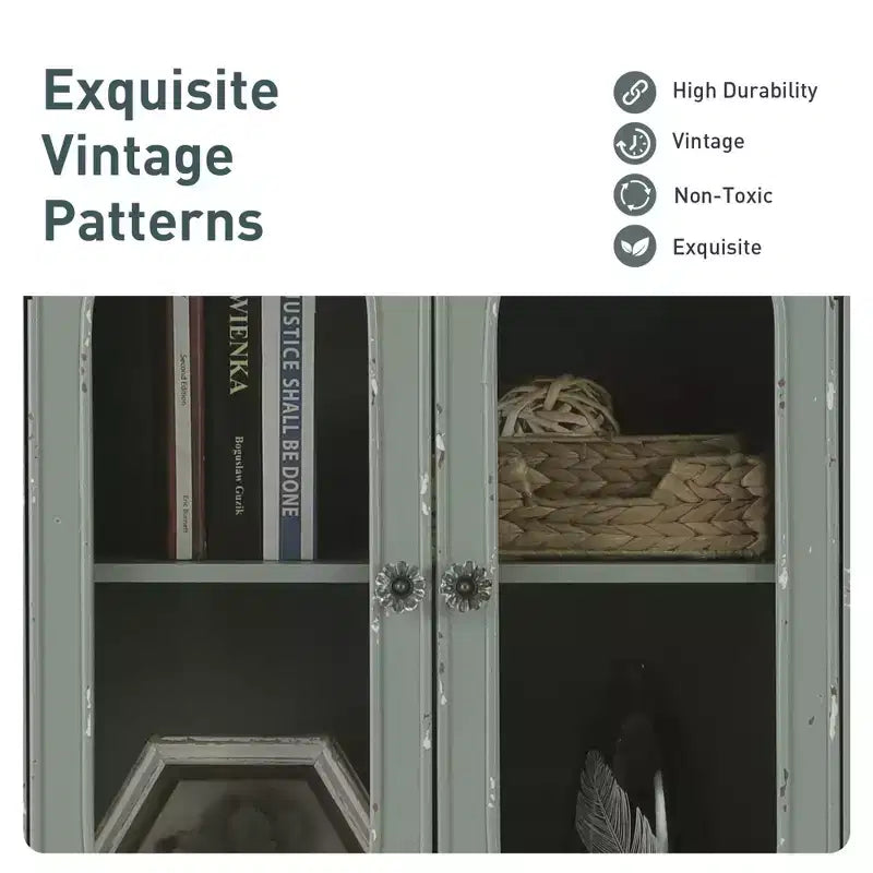 Captiva Designs Buffet bahut à accents vert menthe antique avec 2 portes vitrées et 1 tiroir pour cuisine salle à manger