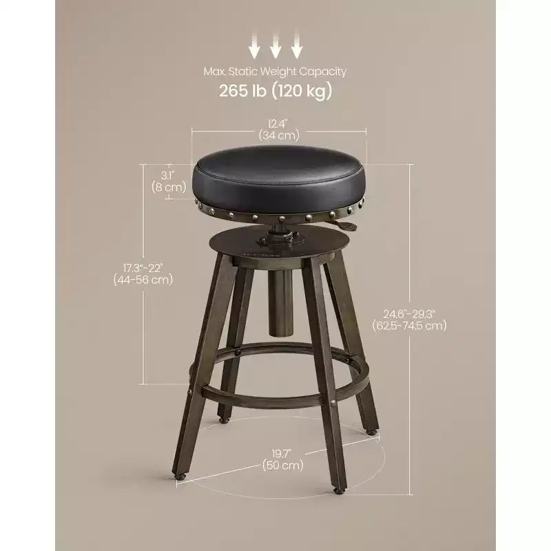 Lot de 2 tabourets de bar Steampunk à hauteur réglable et siège pivotant, tabourets de comptoir de 62,5-74,4 cm avec repose-pieds, style industriel vintage
