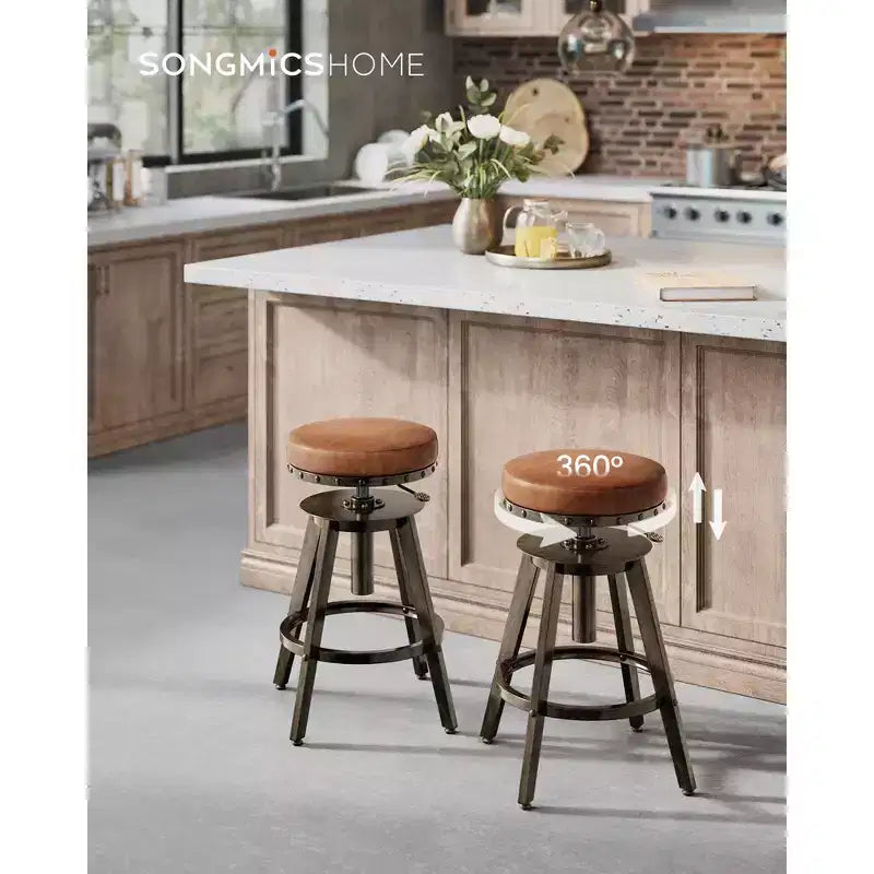 Lot de 2 tabourets de bar Steampunk à hauteur réglable et siège pivotant, tabourets de comptoir de 62,5-74,4 cm avec repose-pieds, style industriel vintage