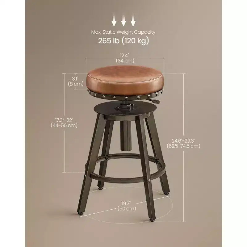 Lot de 2 tabourets de bar Steampunk à hauteur réglable et siège pivotant, tabourets de comptoir de 62,5-74,4 cm avec repose-pieds, style industriel vintage